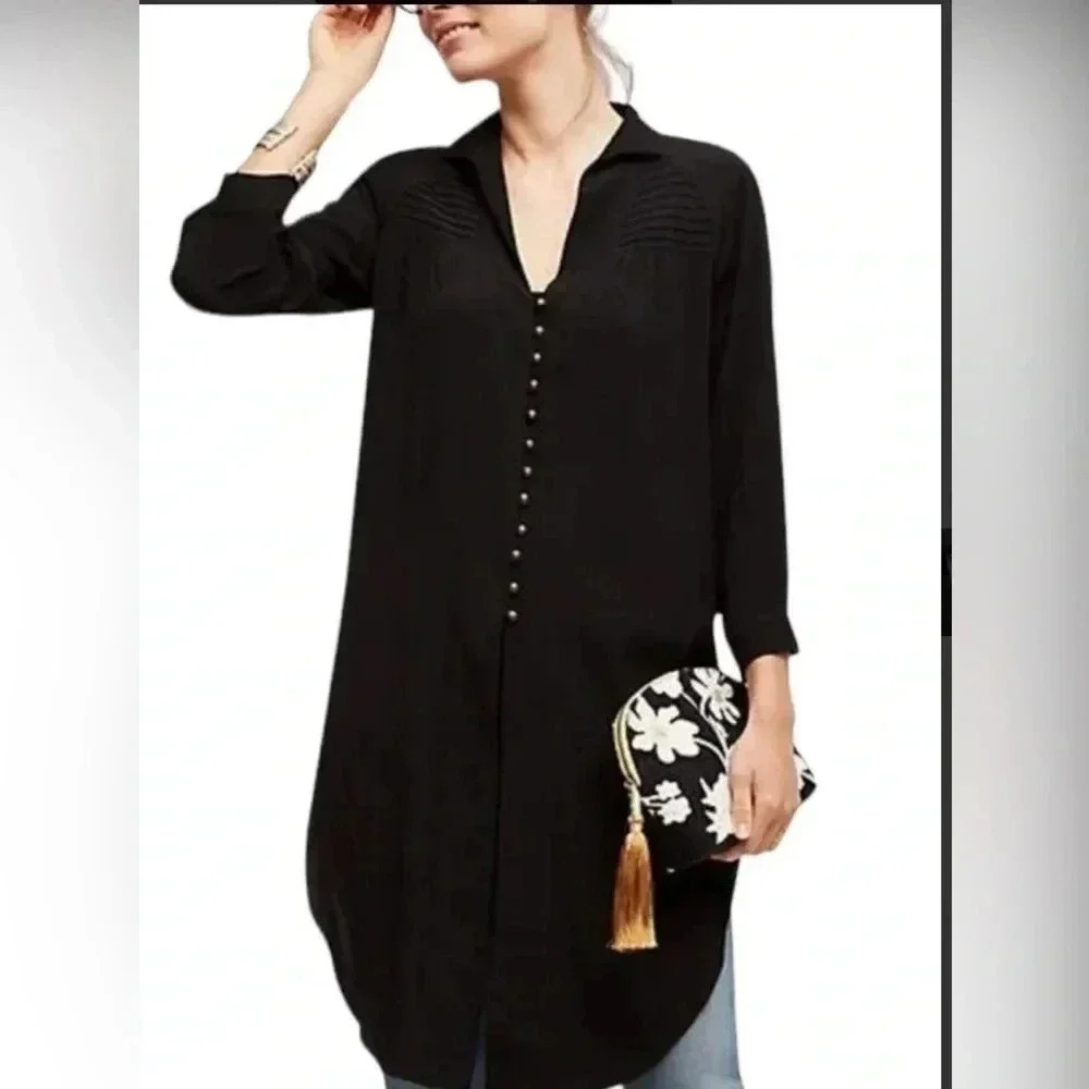 Anthropologie MAEVE Ceycan Black Long Sleeve Tunic Size small